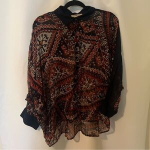 Sam & Lavi  LoNg Sleeve Rayon Blouse M, Beautiful Print, Transparent